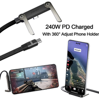 Cable USB C a USB C de 240W con Carga Rápida PD, Cable Trenzado Tipo-C con Soporte para Teléfono Ajustable de 360 Grados Integrado para Laptop y Teléfono