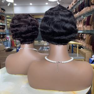 Hot Sale Best <b>Cheap</b> Price Fast Delivery Retro Short <b>Wig</b> Machine Made Hair Wave 100% Real Human Hair <b>Wig</b> No Lace Hair Supplier - Product Image 3