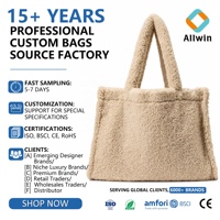Sac fourre-tout tendance personnalisé de grande taille, sac fourre-tout en fausse fourrure avec logo brodé personnalisé, sac à main de voyage