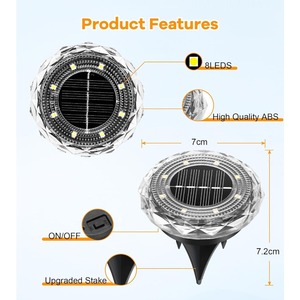 Lámpara de Suelo LED Solar Moderna con 8 LED, Fotocélula, Impermeable, Material de PC, Decoración para Jardín y Caminos - Product Image 3