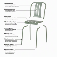 Chaise d'extérieur empilable en aluminium vert clair, chaise de jardin en métal avec revêtement poudré pour terrasse