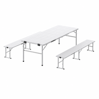 Table pliante rectangulaire LuckyOct de 6 pieds avec 2 bancs en acier HDPE blanc 178 x 66 x 74 cm, table pour événements intérieurs et extérieurs