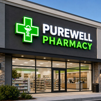 Lettres LED lumineuses extérieures, enseigne en lettres canal, signalétique personnalisée avec logo pour restaurant, pharmacie et commerce de détail