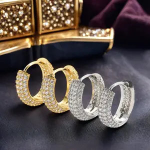 Hot Selling Luxury Chunky Fashion Paved CZ Hoop Earrings For Men Women Silver Gold Color Earrings Hip Hop Trendy Jewellery