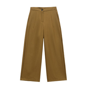 Pantalones de Pierna Ancha de Cintura Alta para Mujer, Color Sólido, Corte Holgado, Largos, Mezcla de Lana, Estilo Minimalista Otoñal - Product Image 1