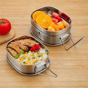 Stainless Steel <b>Lunch</b> <b>Box</b> Double Layer Rectangle Sealed Bento <b>Box</b> Portable With Handle For Students - Product Image 1