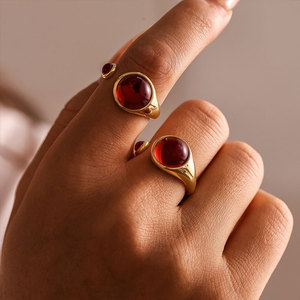 Non Tarnish Fine 14k 18k Gold Plated 316L Stainless Steel Fashion <b>Garnet</b> <b>Ring</b> for Women - Product Image 3