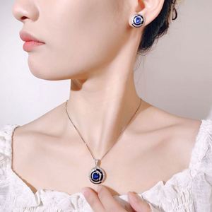 Huayoumei Ensemble Collier et Boucles d'Oreilles Élégant Bleu pour Femme, en Acier Inoxydable Argenté avec Zircon, Vente en Gros - Product Image 2