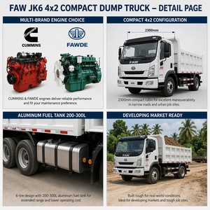 Nouveau camionnette compacte FAW JK6 4x2 avec benne basculante, 251-350 CV, diesel, 6 pneus, benne hydraulique arrière, conduite à gauche/droite, vente en gros - Product Image 3