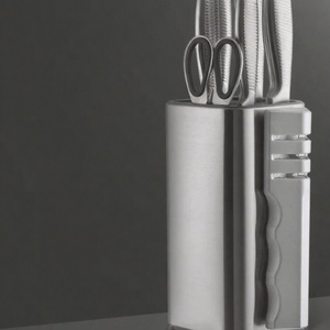 7-Piece Premium Stainless Steel Chef Knife Set <b>Scissor</b> Hollow Handle Kitchen Knife with Durable Block and Knife <b>Sharpener</b> - Product Image 1