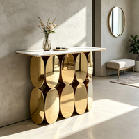 Console moderne pliable en métal doré avec plateau en marbre de luxe pour entrée