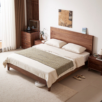 Lit double en bois massif de noyer noir, style nordique minimaliste moderne, avec tête de lit, écologique et durable, pour chambre principale