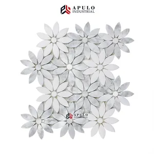 Factory direct cheap price mosaic tiles marble grey and white flower laser cut marble mosaic tiles water jet thasos designs