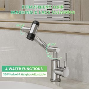 Lưu vực vòi nước 1080 ° xoay phòng tắm bồn rửa vòi 4 nước Outlet chế độ nhà vệ sinh vòi nước lỗ duy nhất với vòi nước nóng và lạnh - Product Image 5