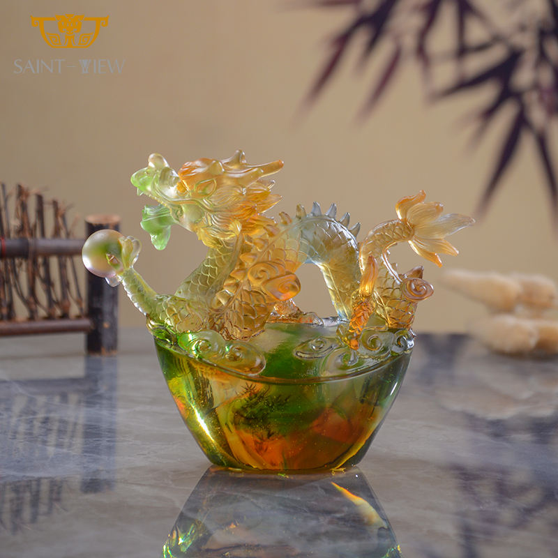 Crystal Chinese 2024 Mascot Dragon Sculpture Business Home Decoration