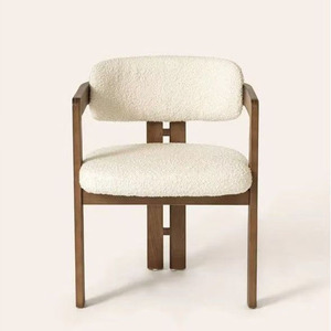 Silla de Comedor de Madera de Fresno Retro para Restaurante <span class=keywords><strong>Barcelona</strong></span>, Silla Simple con Cojín de Terciopelo y Tela Teddy para Hogar y Hotel - Product Image 3