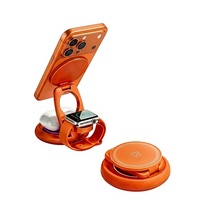 Support de téléphone magnétique sans fil 3-en-1 en métal orange, pliable et rotatif, chargeur sans fil de bureau