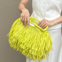 Pochette en raphia écologique avec pompon en polypropylène, grande capacité, sac à franges au crochet, sac à main bohème en raphia, sac hérisson