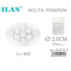 Ilan Bolita Pompom 2.0Cm Couleur Argent Décoration Artisanale - Product Image 3