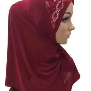 Hiyab instantáneo de venta directa de fábrica para mujer con encaje de cristal de lino Hid árabe pañuelo para la cabeza hiyab instantáneo con gorro musulmán - Product Image 1