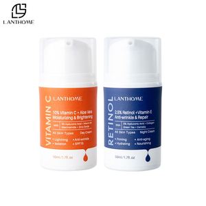 Crème de jour 10% Vitamine C + Aloe Vera et crème de nuit 2.5% Rétinol + Vitamine E avec 5% d'acide hyaluronique B5 pour la peau du visage - Product Image 1