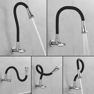 Wall-<b>mounted</b> Kitchen Faucet Single Handle Flexible <b>Spray</b> Head Ceramic Valve Core Contemporary Style - Product Image 3