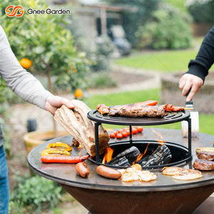 Grande surface de cuisson en acier corten, barbecue moderne d'extérieur, plaque de cuisson, base carrée à combustion de bois, certifié CE, revêtement en poudre, bois - Product Image 5