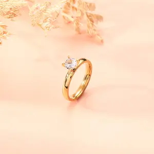 4mm Zirconia Couple Real 18k Gold Plated Titanium Stainless Steel Zirconia Diamond Wedding Finger Ring For Women Jewelry