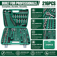 Kit d'outils mécaniques 216 pièces avec douilles 1/4, 3/8, 1/2, clé à cliquet, clé à molette, embouts de tournevis, pour réparation automobile, fabrication OEM