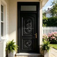 Porte d'entrée en bois massif sculptée à la main de qualité supérieure avec vitre en transom pour porte d'entrée