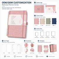 Carnet de planification bien-être rose, reliure spirale, format A5, couverture texturée, fermeture élastique, pour le bureau, les études, ou comme cadeau