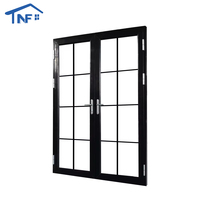 Puertas Francesas de Entrada de Aleación de Aluminio con Revestimiento de Madera, Estilo Abatible, con Malla de Fibra de Vidrio para Villas