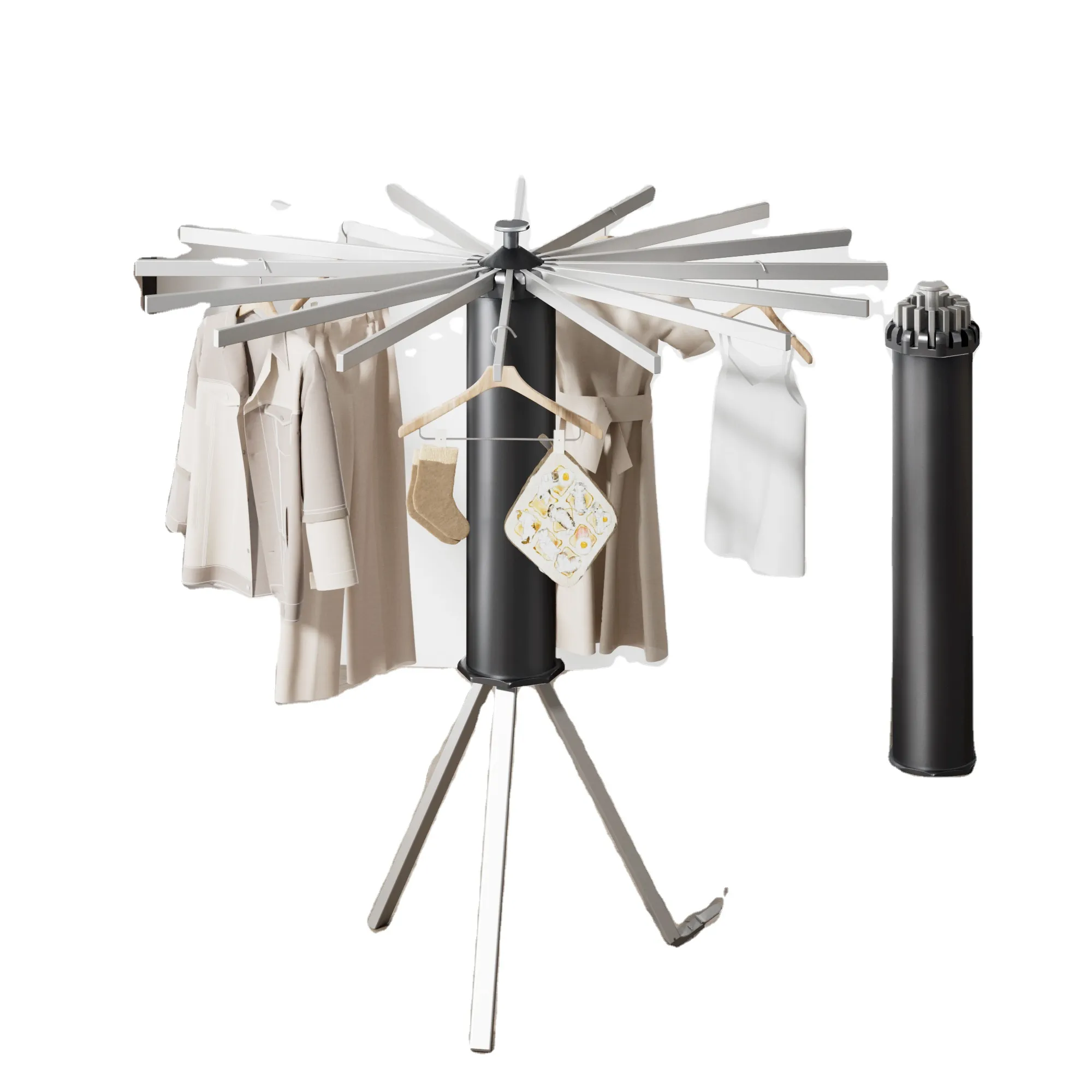 16 hangers aluminum + wood Drying Rod Tripod Clothes Drying Rack Folding Indoor Portable
