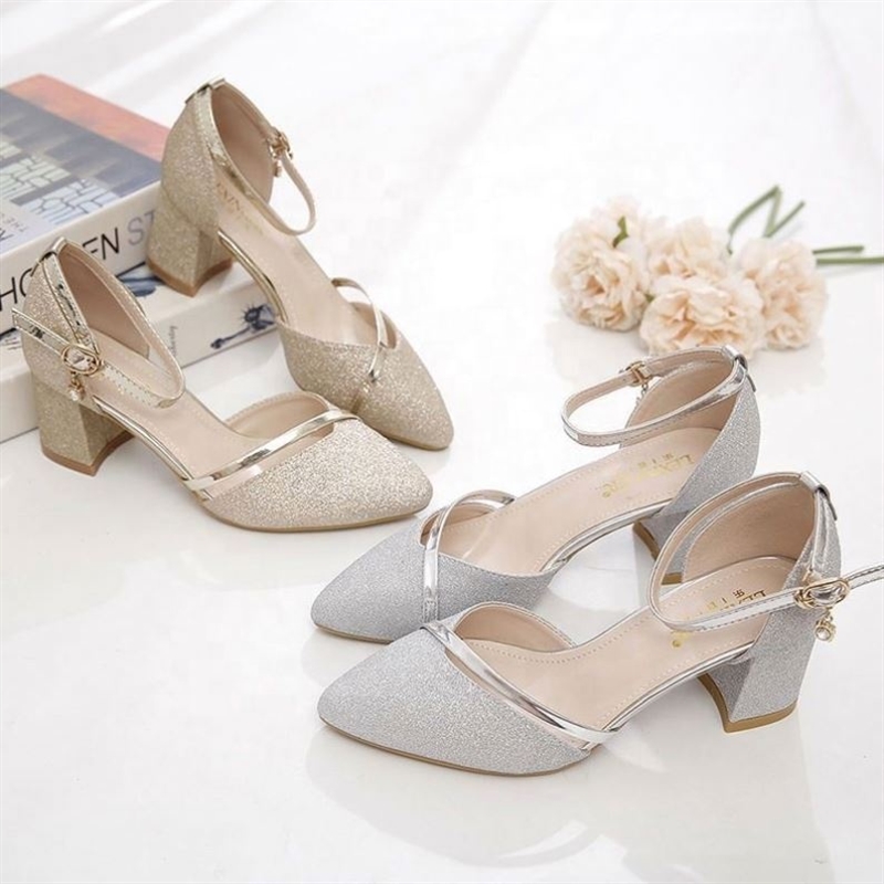 Wedding Bridal Party Office Dress Ankle Strap Pointed Toe Low Chunky Heels Pump Shoes for Women