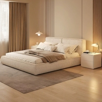 Lit double rembourré moderne en tissu style Wabi Sabi, type bloc de tofu, pour chambre à coucher, mobilier de maison