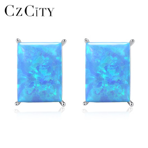 CZCITY Rectangle Fire Blue <strong>Opal</strong> <strong>Stud</strong> <strong>Earrings</strong> for Women <strong>Opal</strong> Jewelry Wholesale <strong>Stud</strong> <strong>Earrings</strong> - Product Image 1