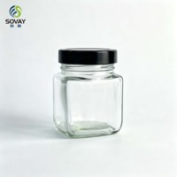 Pot de conservation carré compact en verre de 200 ml, pot transparent à large ouverture à vis pour cuisine, garde-manger, emballage d'aliments en petites portions
