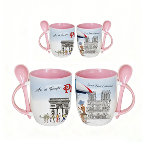 Mug en céramique personnalisé avec cuillère, motif Arc de Triomphe et Cathédrale du Sacré-Cœur, vente en gros ODM/OEM pour tasses souvenirs - Product Image 6