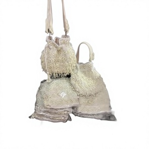 Beaded Tassel Shoulder <b>Bag</b> With Fringe Handmade Elegant Evening Party <b>Bag</b> <b>White</b> And Gold Pattern - Product Image 1