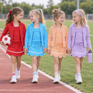 Conjunto de Ropa de Yoga para Niñas, Chaqueta con Cierre, Chaleco sin Mangas y Falda con Volantes, Conjunto de Tres Piezas para Uso Diario - Product Image 4