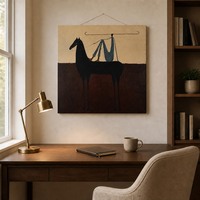 Peinture à l'huile sur toile peinte à la main sur mesure, art mural abstrait minimaliste représentant un cavalier, décoration moderne pour la maison, salon