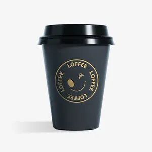 LOKYO 광주 도매 사용자 정의 인쇄 8oz 12oz 커피 컵 블랙 일회용 종이 컵