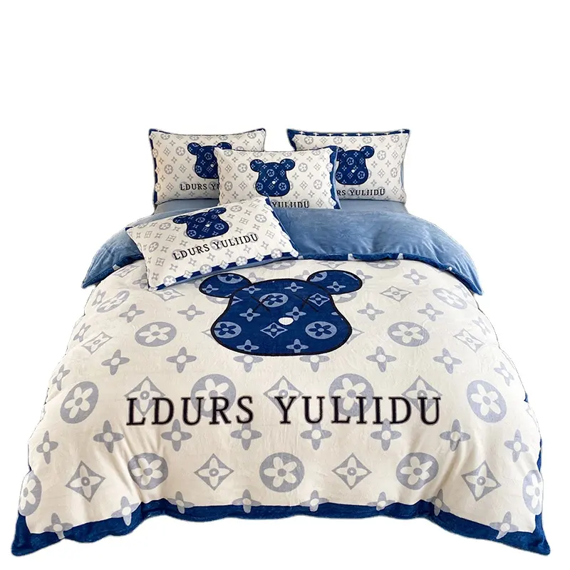 RTS Tide brand light luxury flanella quattro pezzi velluto al latte inverno velluto corallo addensato biancheria da letto in velluto a doppia faccia