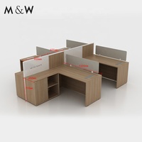 M&W Mobilier de bureau moderne : Postes de travail individuels ajustables pour 4 personnes avec cloisons en bois et aluminium, idéaux pour les centres d'appels et les écoles
