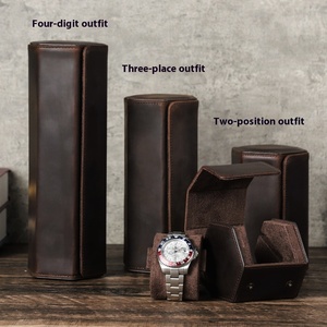 Custodia da Viaggio per Orologi in Pelle Crazy Horse Ecologica di Lusso Personalizzata, Organizzatore Quadrato a <span class=keywords><strong>3</strong></span> Scomparti con Fodera in Velluto - Product Image 4