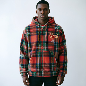 Sweat-shirt pour homme YM Streetwear personnalisé, coupe courte oversize, en tricot gaufré, délavé à l'acide et effet usé, et sweat à capuche en flanelle à carreaux pour homme, fabricant - Product Image 2