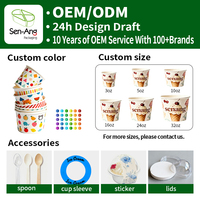 SenAng Vasos de Papel para Helado de 4oz, 6oz y 12oz, Personalizados, Desechables, Impermeables, Biodegradables, de Pared Simple, con Tapa, Se Acepta OEM