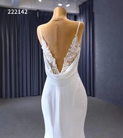 FEISHILUO moderne ivoire sirène robe de mariée longue Train & Spaghetti sangle dentelle Appliques décoration crêpe tissu robe pour les mariées