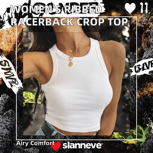 Débardeur en maille côtelée à col rond et dos nageur, respirant, décontracté, basique, pour femmes, avec logo sur le devant, longueur courte - Product Image 2