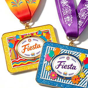 Medalla de Fiesta Rectangular de Aleación de Zinc Bañada en Oro con Esmalte Duro, Temática de Arte Folclórico para Fiestas de Cumpleaños, Premio con Cinta - Product Image 6